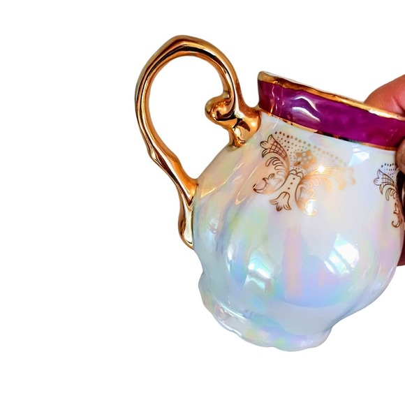 GNA Fine Porcelain CREAMER 24k Hand Painted Victorian Romantic Iridescent Vintag - Picture 7 of 13